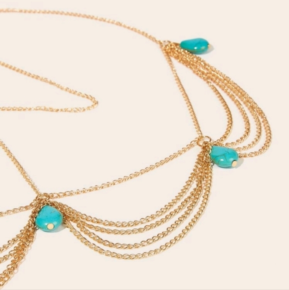 Boutique gold and turquoise head peice/ head jewelry/ headband 🩵 - Picture 2 of 4